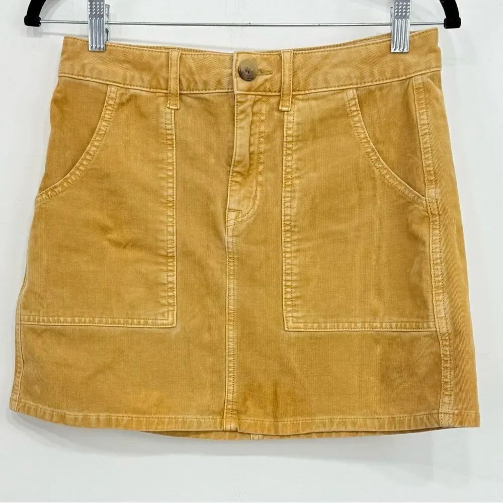 American Eagle Golden Tan Corduroy Patch Pocket Super Stretch Mini Skirt